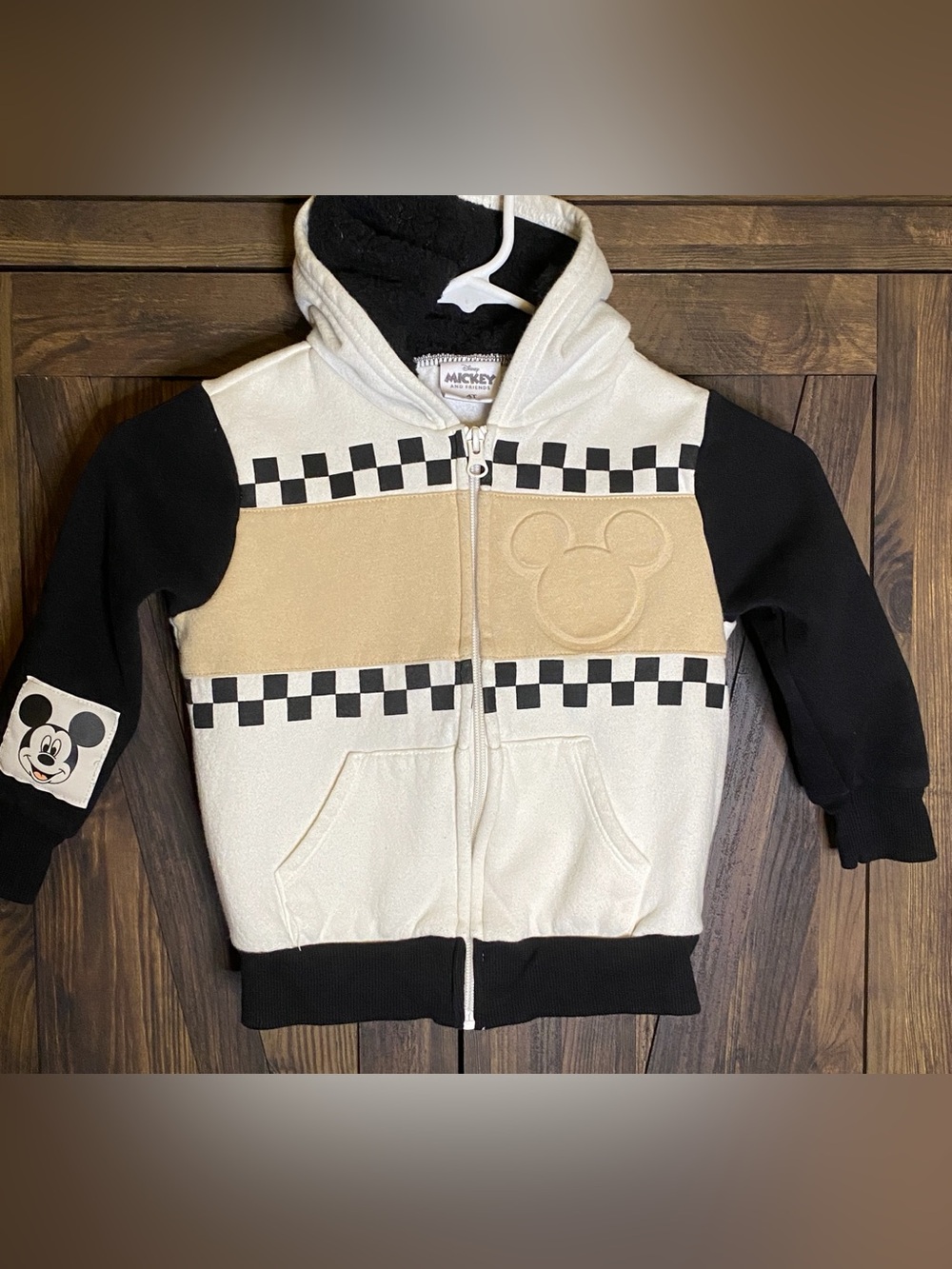 Disney Kids Mickey Mouse Black, Cream & Tan Hooded Zip-up Jacket